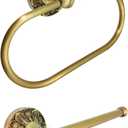 Antique Brass Toilet Paper Holder, Brass Towel Ring, Antique Brass Bathroom Accessories, Hand Towel Holder for Bathroom, Wall Mounted Vintage Bathroom Accessories, 2 Pieces Set