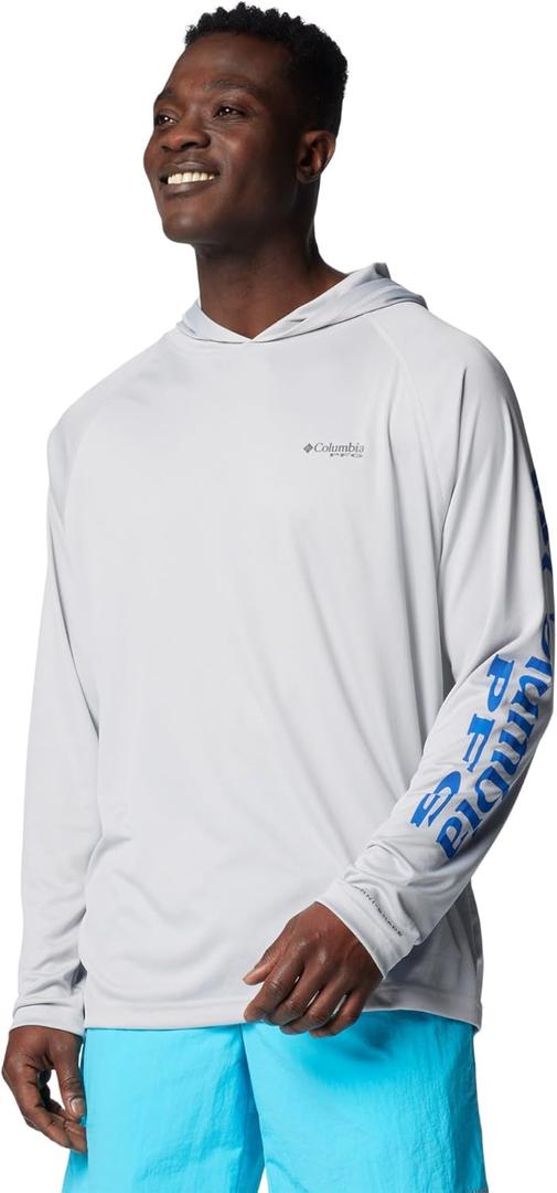 Columbia Mens Terminal Tackkle-Hoodie (Large Tall, Cool Grey/Vivid Blue Logo),Cool Grey Columbia Mens Terminal Tackkle-Hoodie (Large Tall, Cool Grey/Vivid Blue Logo),Cool Grey