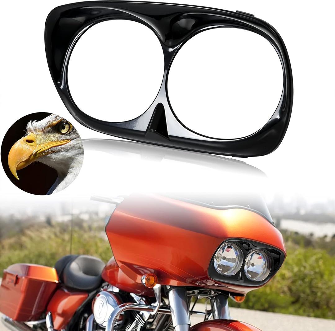 Glossy Black Headlight Bezel Scowl Outer Fairing Extension for Road Glide 98-13, Head Light Headlamp Bezel Trim Outer Fairing Cowl for Harley Davidson Motorcycle Road Glide 1998-2013