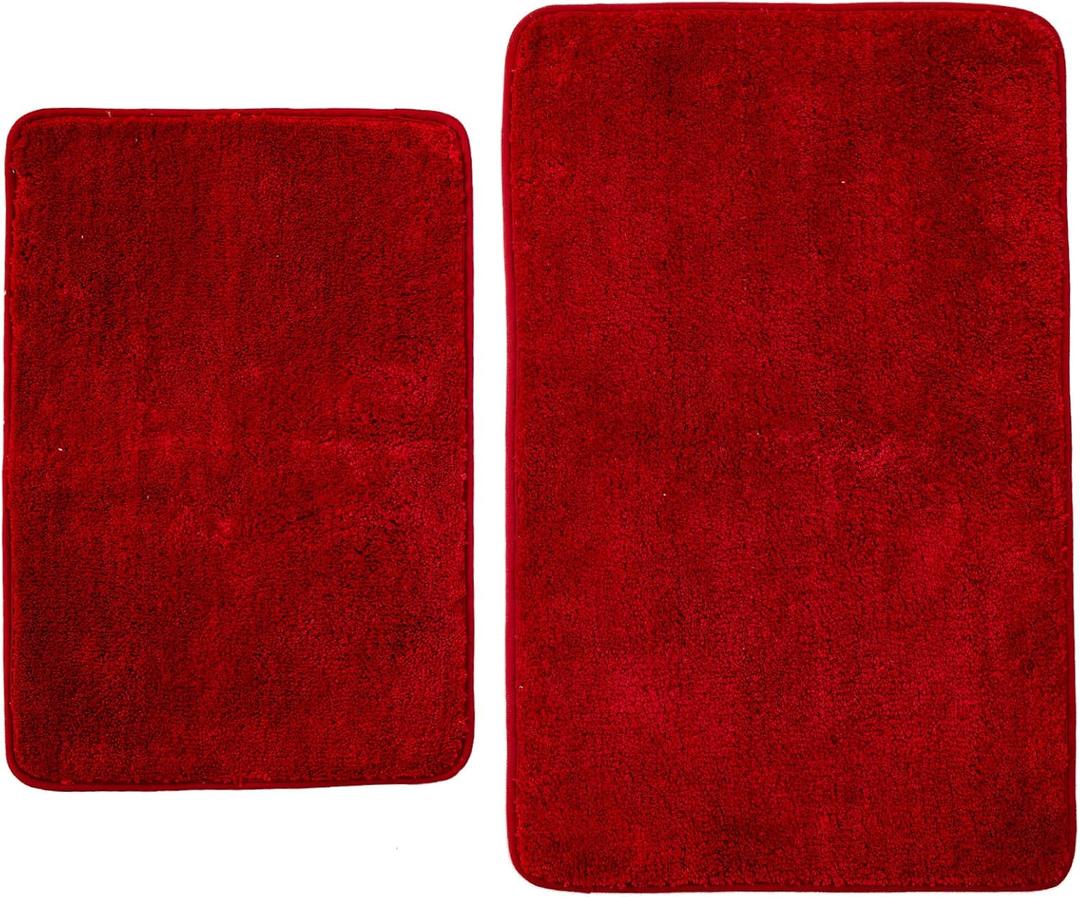 2 Piece Bathroom Rugs and Mats Sets, Soft Bath Mats for Bathroom with Non-Slip Backing, Machine Washable Microfiber Absorbent Bath Rugs (16''x24'' Plus 20''x32'',Red)...