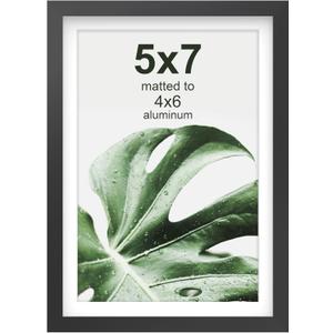 FrameWorks 5"x7" with 4"x6" Mat  Black Deluxe Modern Aluminum Picture Frame with Tempered Glass and Removable Mat
