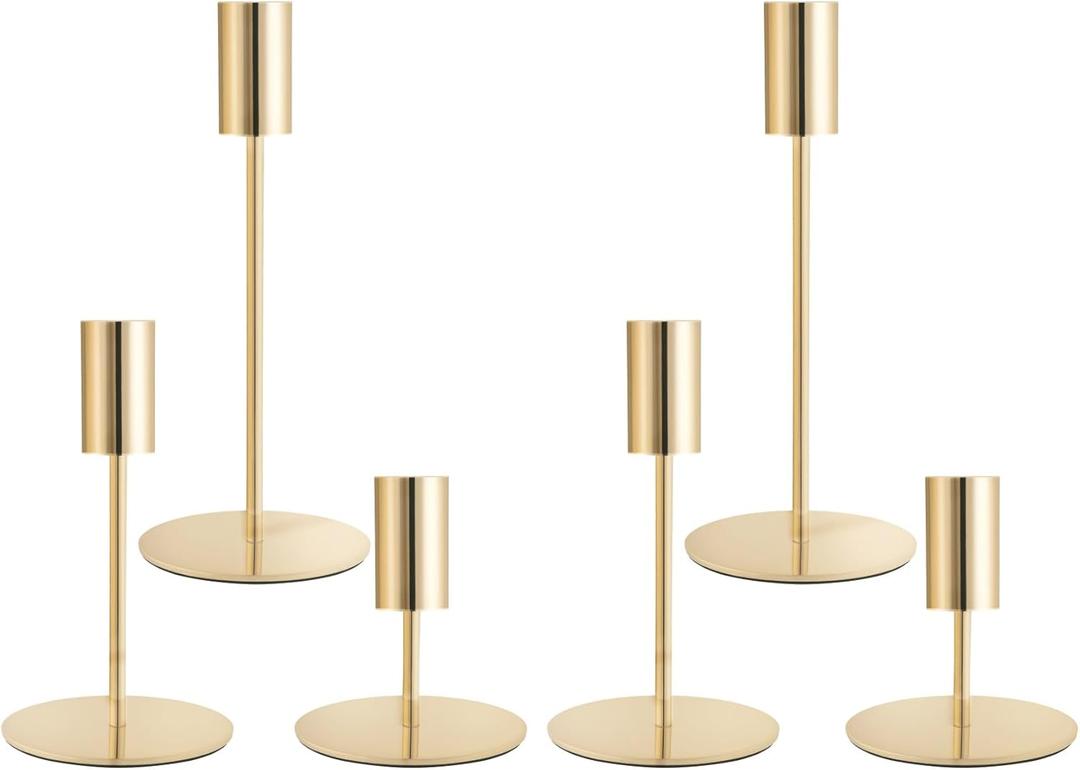 Gold Taper Candlestick Holders,Taper Candle Holders Set of 6,Metal Taper Candle Sticks Stand Holders,Modern Decorative Candle Holders for Wedding Certerpieces,Festive, Mantel,Home,Party (French Glod)