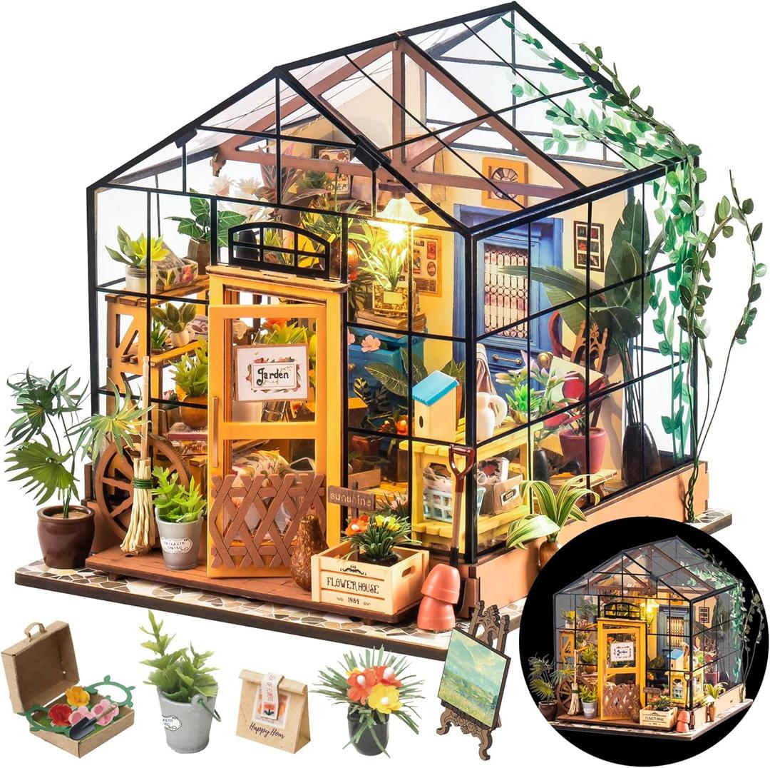Rolife DIY Miniature Greenhouse Kit, Tiny/Mini House Making Kit with Furniture for Adults, Furniture, Halloween/Christmas Decorations, Gifts for Family and Friends (Cathy's Greenhouse)