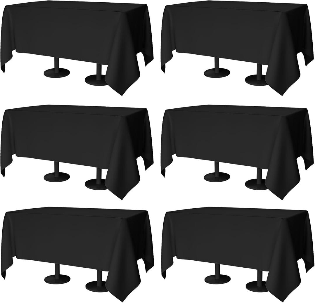 Table Cloth Rectangle Table Cover 70x120 Inch, Washable Stain and Wrinkle Resistant Polyester 6 Pack Table Cover for Dining Tables, Various Parties and Camping (Black)