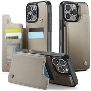 JEEHOOD Compatible with iPhone 16 Pro 6.3" Wallet Case with Card Holder RFID Blocking for Women Men, Double Magnetic Clasp Kickstand Shockproof Phone Case Fit for iPhone 16 Pro, Gray