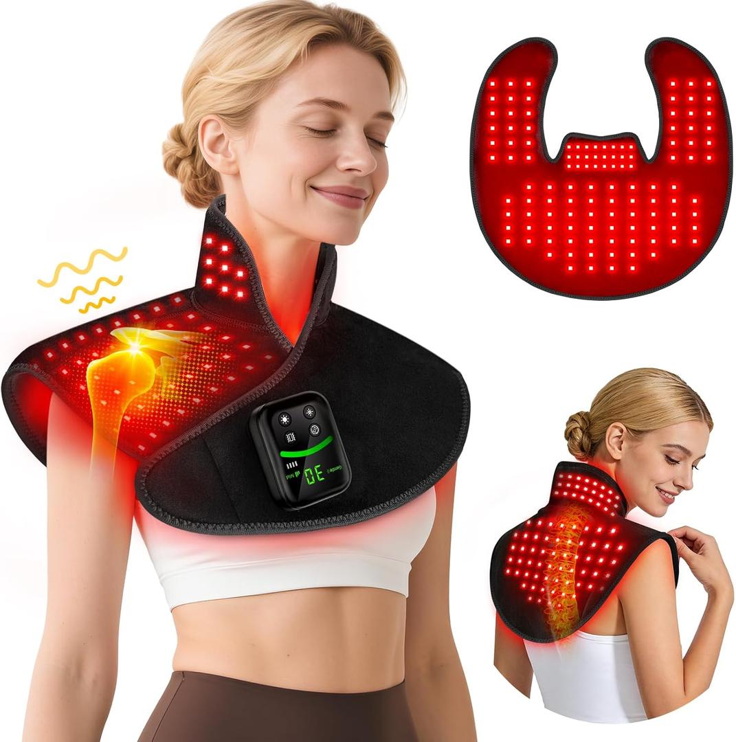 Red Light Therapy for Neck Shoulder with Heat & Massage, 5000mAh Controller Infrared Light Pad with 118 LEDs, Timer & Pulse Modes, Portable Design for Upper Back, Shoulder, Neck, Last 175-190mins (25.5" x 21.2")