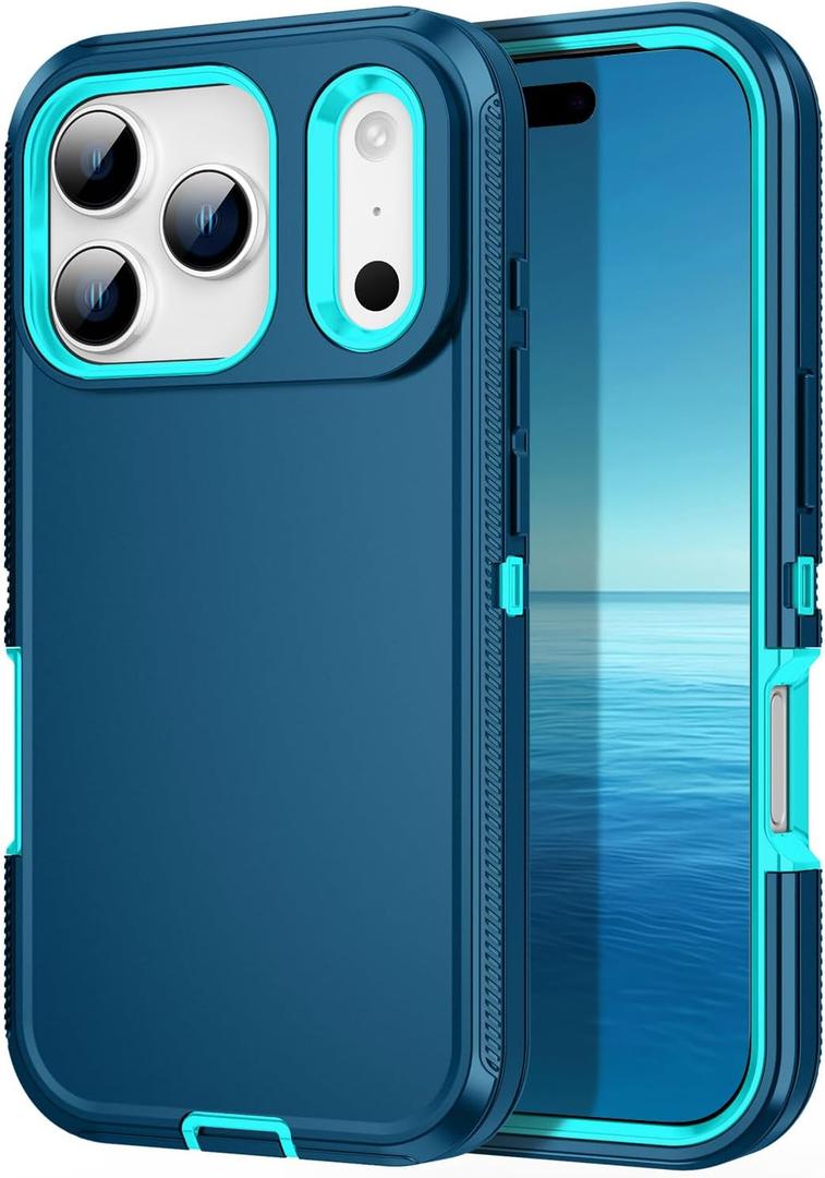 for iPhone 17 Pro Max Case Heavy Duty Shockproof Dust/Drop Poof 3 Layers Full Bady Protection Rugged Cover Case for iPhone 17 Pro Max 6.9",Turquoise