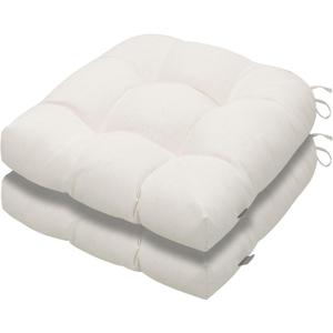 Magpie Fabrics 19"x19" Tufted Seat Cushion 2 Pack, U-Shaped Patio Cushions with Ties, Outdoor/Indoor Chair Pads Waterproof for Dining Garden Balcony Office - Cream Beige
