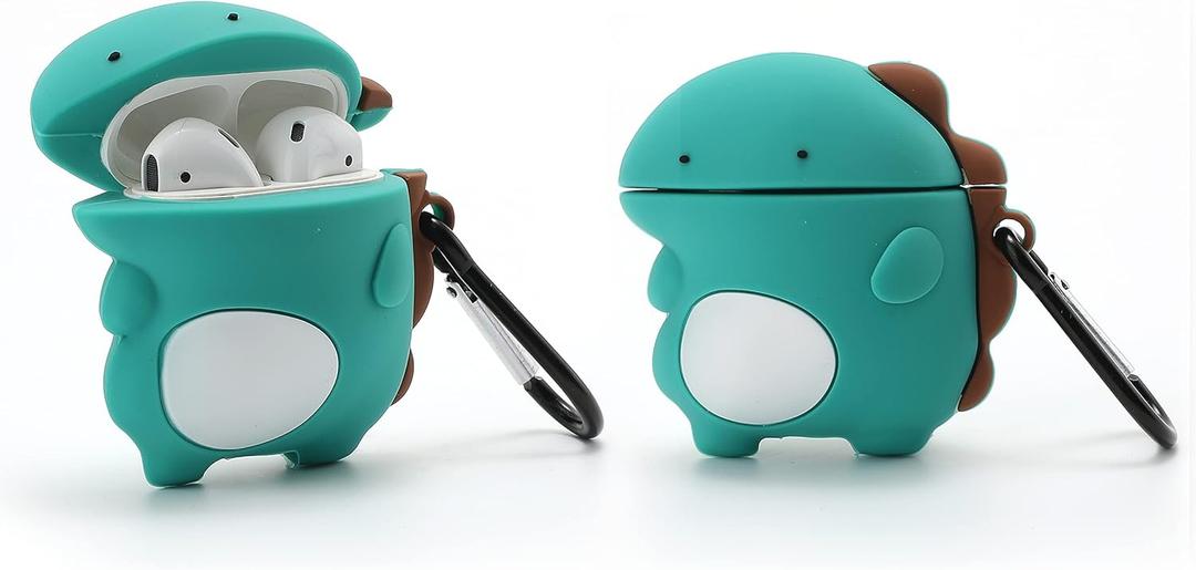 2 x 3D Cute Dinosaur Case for Airpod 2nd/Airpod 1st,3D Cute Cartoon Soft Case,Kids Teens Boys Girls Women Lovely Character Dinosaur with Keychain for Airpod 1st&2nd Case (Dinosaur)
