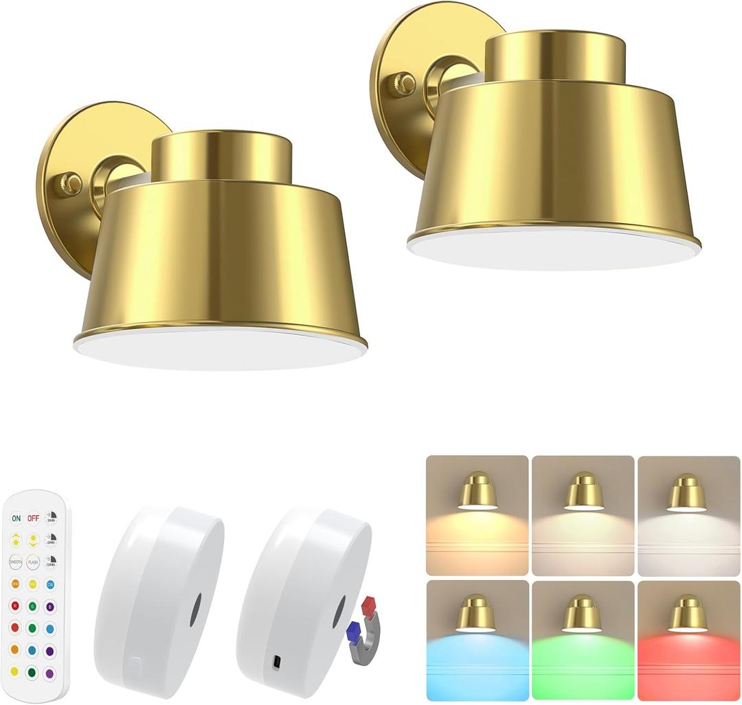 AIBOO Art Display Lights, Picture Lights Rechargeable Gold, Color Changing & Dimmable with Remote LED Rotatable Wall Lights for Pictures, Paintings, Portraits, Artworks (2 Pack)