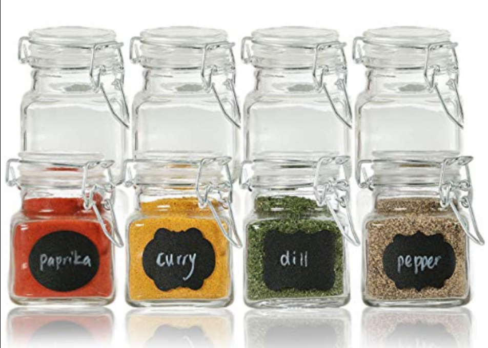 Spice Jar Container Set with Airtight Lids for Canning, Storage Jars Mini Clear, 4 Packs