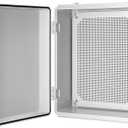 Junction Box, IP67 Waterproof Plastic Enclosure for Electrical Project, Hinged Grey Cover, Includes Mounting Plate and Wall Bracket (Grey Cover, 16.1"x12.2"x7.1")