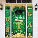 Green & Gold Graduation Decorations - Congrats Grad Banner & 'You Did It' Door Cover for High School & College Graduation Parties