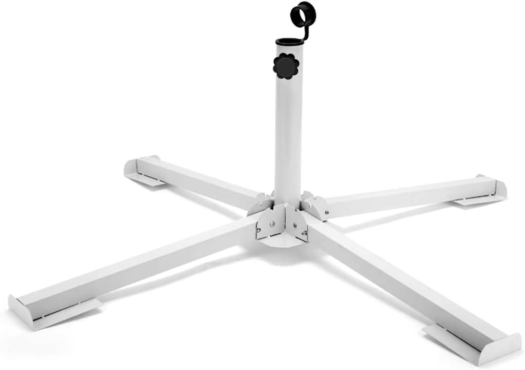 KiKiHeim Patio Umbrella Stand Outdoor Base, Portable Foldable Beach Umbrella Stand, Rust Free Tempered Iron Umbrella Base Holder, White