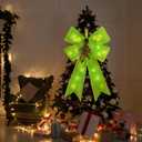 22'' x 15'' Lime Green Bow Christmas Tree Topper with LED String Lights Extra Large Faux Fur Furry Green Christmas Bows for Tree Door Wreath Window Fireplace Stair Railings Decor