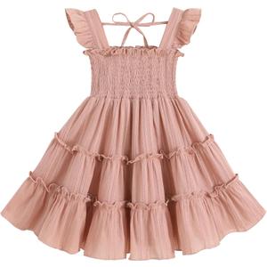 YOUNGER TREE Toddler Girl Dress Kids Sleeveless Ruffle Dresses for Girls Summer Outfits Beach Sundress (2-3T, Grey-pink)