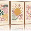 Tinonedraw Boho Flower Market Framed Canvas Wall Art Set, Pink Beige Cute Butterfly Wall Decor, Colorful Abstract Floral Wall Painting, Modern Matisse Art Print for Girls Room Bedroom Office Nursery 16"x24"x3