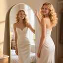 56"x20" Arched Full Length Mirror with Stand, Gold Floor Mirror, Full Body Dressing Mirror, Over The Door & Wall Mounted, Tempered Glass Safety Mirror for Bedroom, Living Room, Entryway
