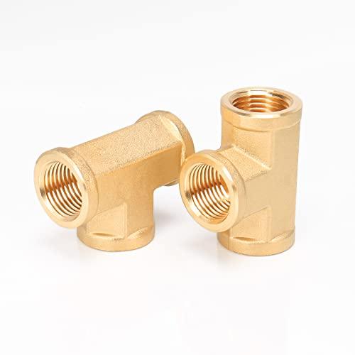 BathAce Solid Brass Tee Fitting, Heavy Duty Threaded Pipe T Adapter Fitting Metal Connectors,2 Pack (1/2 NPT Female x 1/2 NPT Female x 1/2 NPT Male) : Industrial & Scientific