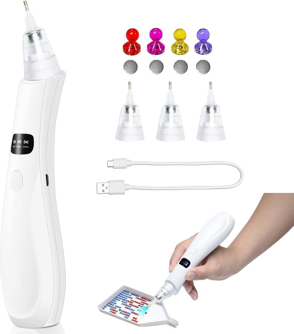 Cordless Electric Diamond Painting Pen Vacuum Diamond Art Pens No Wax Needed Diamond Painting Accessories Pen for DIY Art Beginners (White)