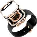 DABAOZA Compatible for Apple Watch Bands 49mm with Bumper, Bling Glitter Women Silicone Soft Comfortable Strap for iWatch SE Ultra 3 2 Series 11 10 9 8 7 6 5 4 3 2 1 (Black Rosegold, 49）