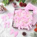 Shellwei 24 Pcs Pink Bow Ornaments for Christmas Tree Pink Coquette Ornaments Bow Hanging Decorations for Christmas Tree Wreath Gift Packaging Home Coquette Room Indoor Holiday Xmas Party Decorations