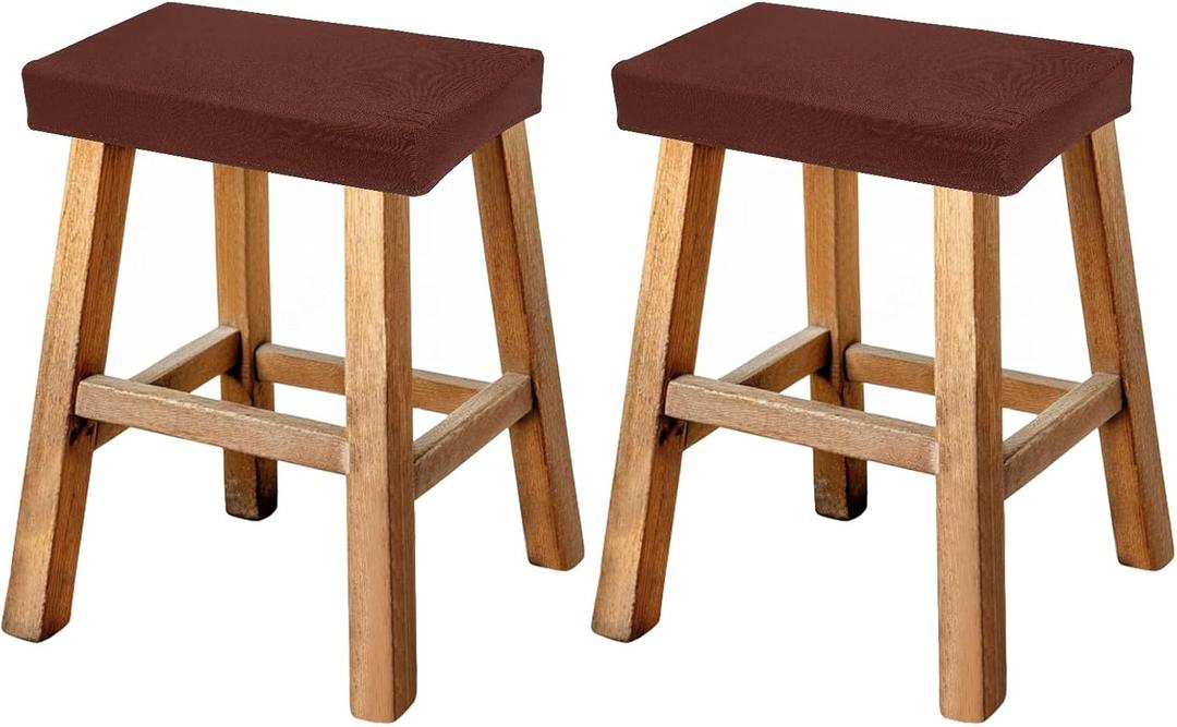 uxcell Bar Stool Cover Rectangle, Stretch Washable Saddle Counter Vanity Barstool Slipcover Seat Cushion Protector with Elastic Band for Wooden Metal Bench Chair(Light Brown, 2Pcs)