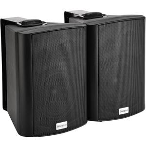 5.25 Inch Outdoor Bluetooth Speakers, Wall Mount, Powerful Bass, Weather Resistant, Built in Amplifier, 8 Ohm, AUX/FM/USB, for Patio, Yard, Deck, Garage or Garden, Pair, Black