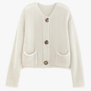 Chevara Women’s Cropped Cardigan Sweater Long Sleeve Crewneck Button Down Knit Sweater with Pockets, Color: Beige, Size Large