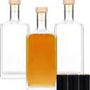3Pack 16 oz Glass Bottles with Lid 500 ml Clear Empty Bottles with Cork Square Glass Bottle with Cap for Liquor Vodka Brandy Whiskey Beer Water Soda