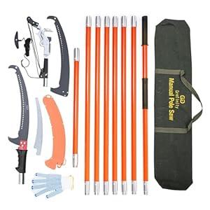 Grefinity Pole Saws for Tree Trimming, 27 FT Manual tree purner with 8 Fiberglass Handles, Sharp steel Blade and Heavy-Duty Giant Scissors, Lightweight Extendable Design for Tree Maintenance, Orange