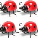 Metal Garden Decor for Outside Cute Ladybugs Yard Art Lawn Ornaments Wall Sculptures & Statues Outdoor Fence Decorations for Patio - Set of 4