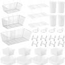 Sieral 30 Pcs Pegboard Organizer Accessories Kit Includes Peg Board Shelving Storage Basket Organizer Bins Hooks Loops Cup with Cup Holder for Garage Room Wall Attachments Tools(White, Silver)