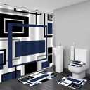 Yddsky 4 Pcs Blue Geometric Shower Curtain Sets with Rugs Blue Bathroom Sets with Shower Curtain and Rugs Modern Bathroom Curtains Shower Set with Toilet Lid Cover for Bathroom Decor Accessories (Gz-02)