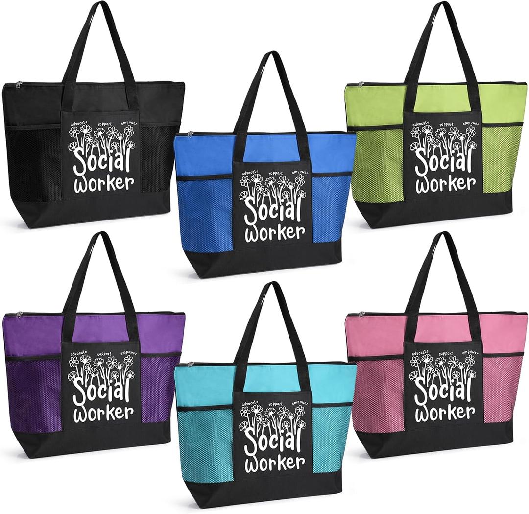 Paterr 6 Pcs Social Worker Gift for Women Bulk Social Work Tote Bags Volunteer Appreciation Gifts for Teacher Nurse Church