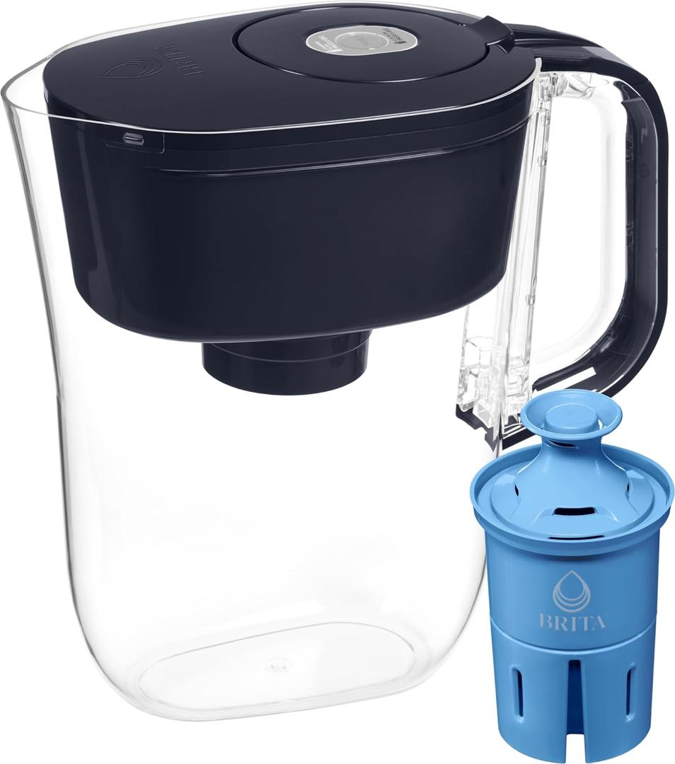 Brita Water Filter Space Saver Pitcher for Tap and Drinking Water with 1 Elite Filter, Black