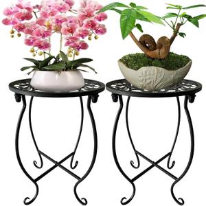 Plant Stand Indoor Outdoor, Metal Plant Stand for Indoor Plants Iron Art Flower Pot Holder Stand Decoration Shelf Racks for Single Planter Use in Garden Patio Corner 2 Pack