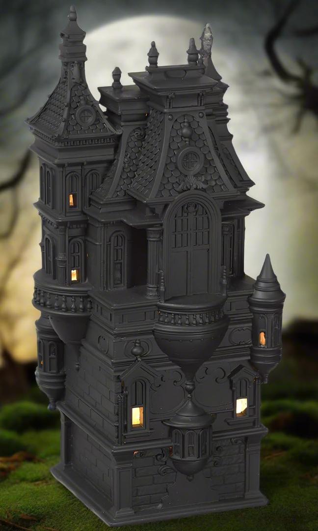 Halloween Haunted House Decor, Victorian Gothic Style, 12 Inches High, LED Light-Up, Black