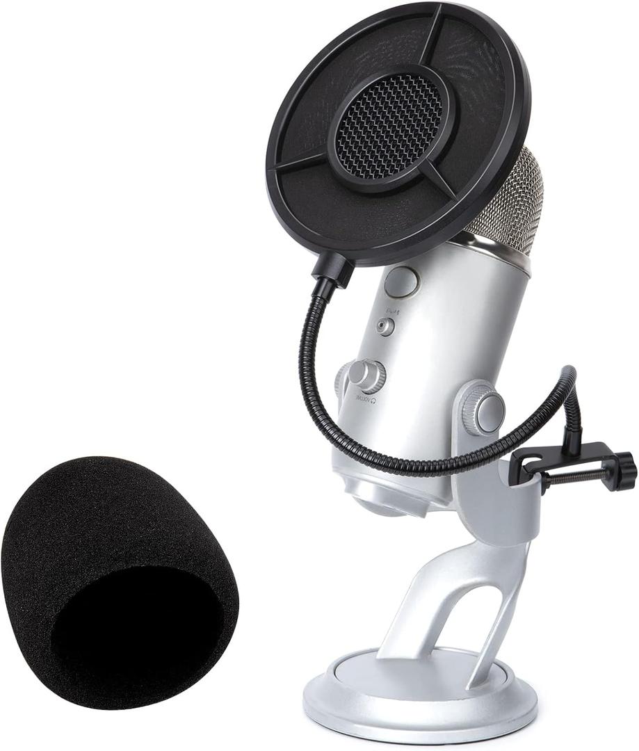 Blue Yeti Pop Filter Foam Windscreen - 5.5 Inch Diam 6 Layers Pop Filter for Mic Cover Yeti Pop Screen Compatible with Blue Yeti Microphone Professional Metal Pop Filter by YOUSHARES