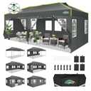 COBIZI 10x20 Pop Up Canopy Tent with 6 Removable Sidewalls, One Push Party Tent Outdoor Waterproof Event Canopy with Air Vent for Parties Commercial Wedding, 3 Height, Carry Bag, Sandbag, Black