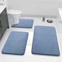Yimobra 3 Pieces Memory Foam Bath Mat Set with U-Shaped Toilet Rug - Non Slip Super Soft Absorbent Quick Dry Bathroom Rugs for Bathtub, Vanity & Toilet Base, Denim Blue