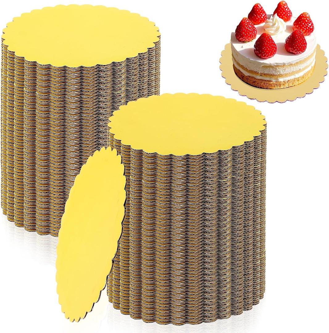 120 Pack 6 Inch Disposable Gold Cake Boards, Round Cake Circle Base Boards, Cake Plate Scalloped Bases Coated Cake Boards Circle Cake Trays for Cake Dessert Party Supplies