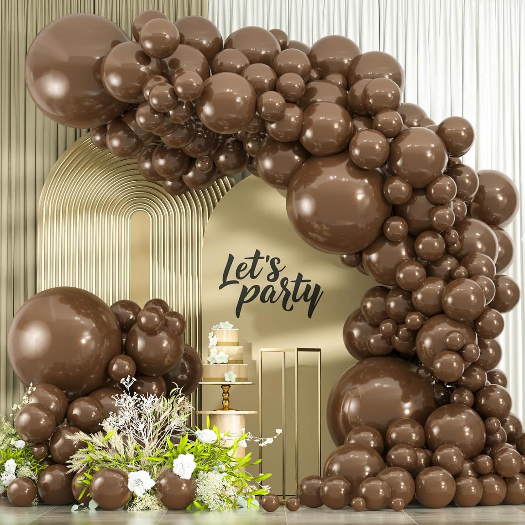 Dark Brown Balloons, 114pcs Coffee Brown Latex Balloon Garland Arch Kit, 18 12 10 5 Inch Different Sizes Pack for BOHO Birthday Halloween Baby Shower Party Decorations