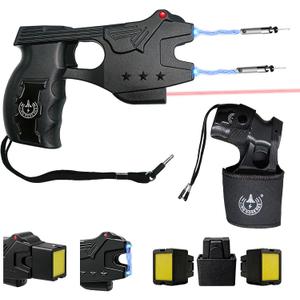 Heavy Duty Stun Gun for Self Defense,15 Foot Range, 1.80 C Painful,LED Flashlight,Rechargeable Stun Gun for Man and for Woman,Free Holster Included - Design Patent Pending