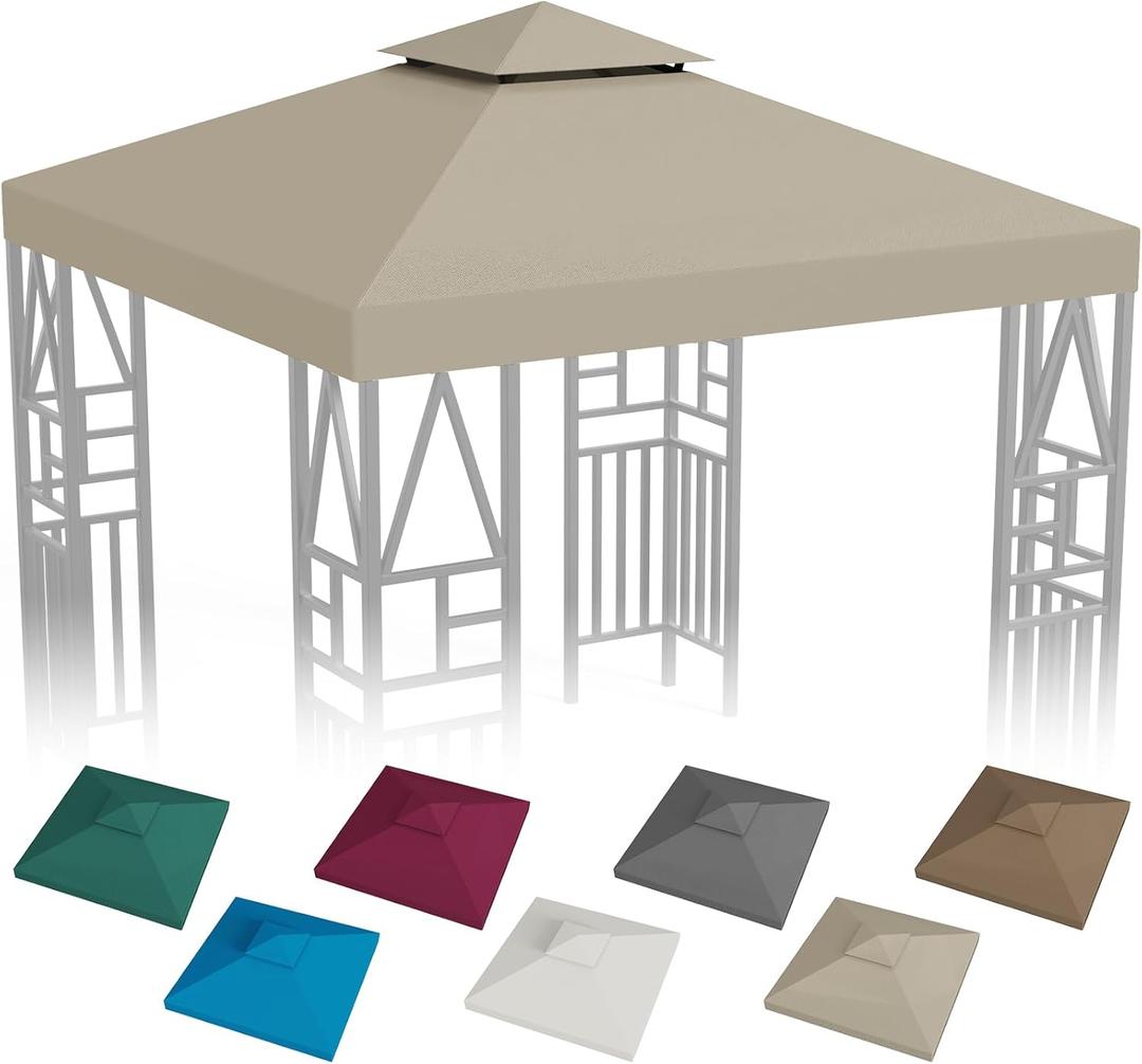 ERFEI Gazebo Canopy Replacement 10x10ft Outdoor Shelter for Smaller Top Double Tiered Canopy Cover (Khaki)