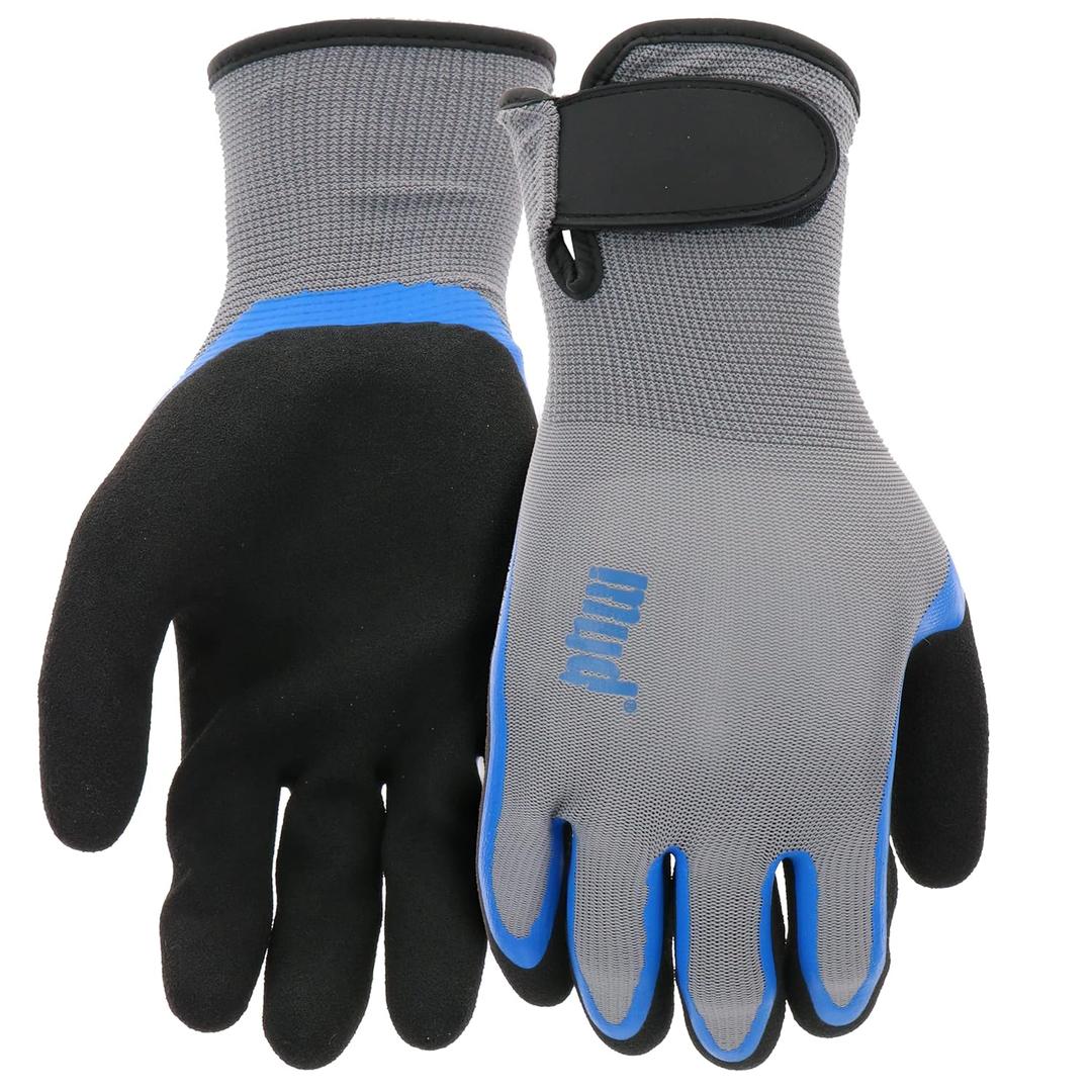 MUD Simply Men's Garden Gloves, Hook & Loop Dual Dip Latex, Grip, Water Resistant, Gray, Medium/Large (MD32021G-ML)