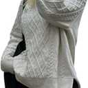 RoseSeek Women's Cable Knit Sweater Crew Neck Long Sleeve Loose Pullover Jumpers, White, L
