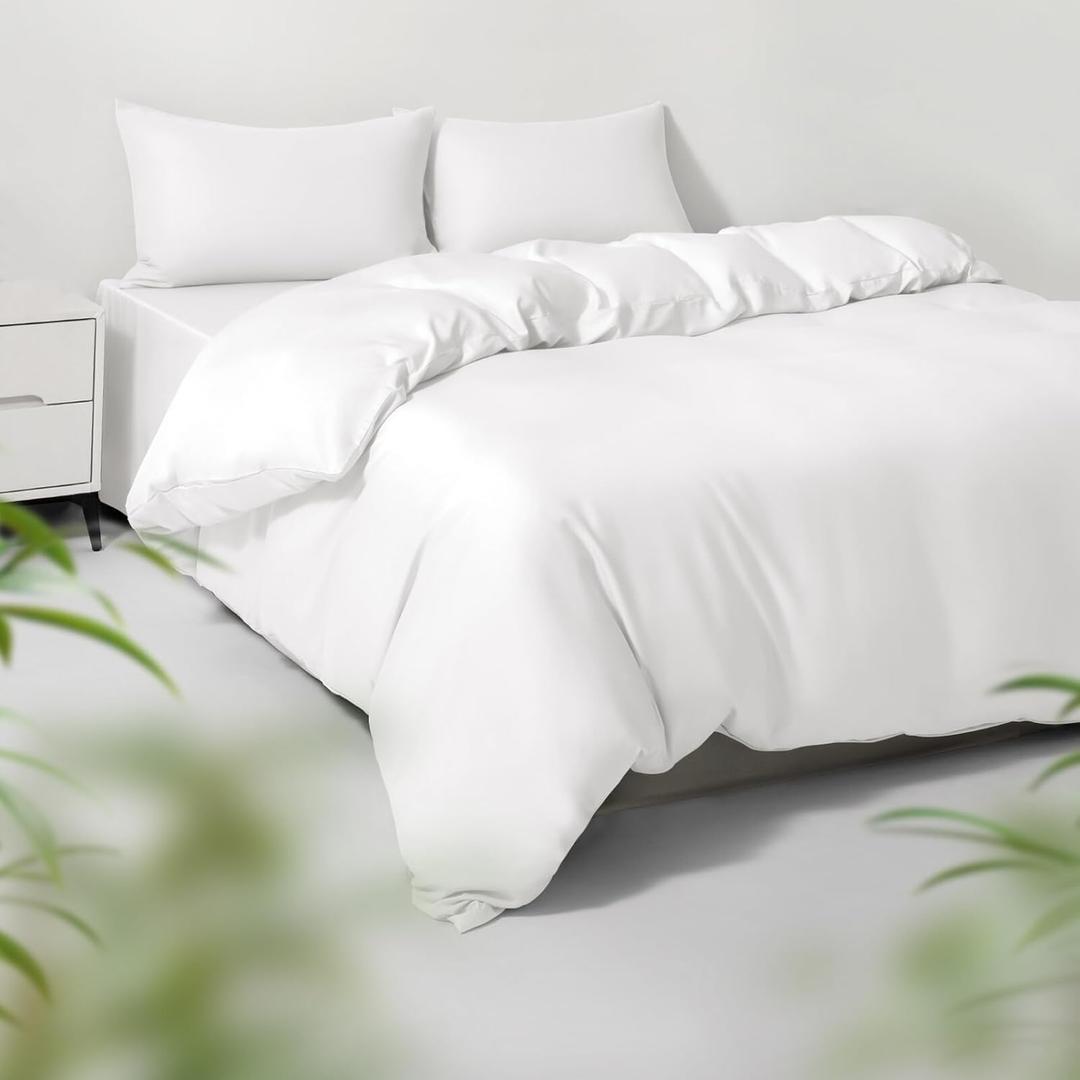 Twin/Twin XL Duvet Cover Set, 100% Viscose Derived from Bamboo, 2 Pieces, 1 Zipper Closure Duvet Cover (70"x90") and 1 Pillowcases (20"x30") Cooling & Silky Soft (White)
