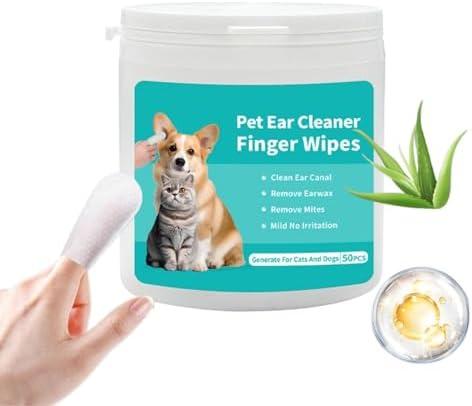 CINOKAI-Dog Ear Wipes, Ear Wipes for Dogs and Cats, Ear Finger Wipes for Dogs, Cat Ear Wipes, Dog Ear Cleaner Wipes, Dog Ear Cleaning Wipes for Pets，50 Counts,Set of 5