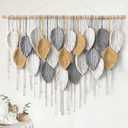 KHOYIME Large Macrame Wall Hanging Boho Woven Tapestry, Chic Modern Home Decor Bohemian Farmhouse Handmade Leaf Feather Wall Art Decorations for Living Room Bedroom Nursery Dorm Backdrop 39"W X 29.5"L